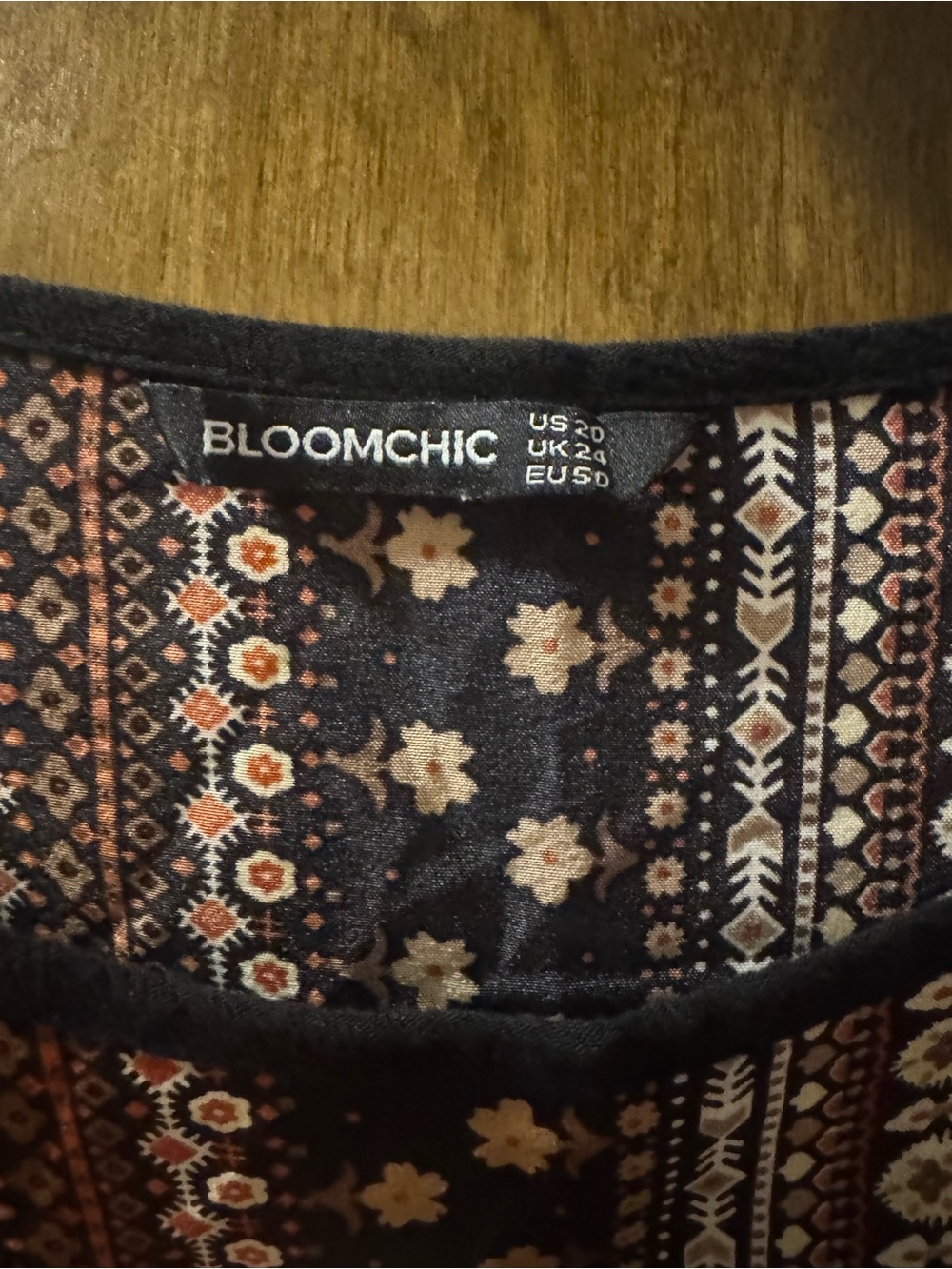 BloomChic Black Short Sleeve Top with Multi-Color Boho Yoke - Picture 2 of 2